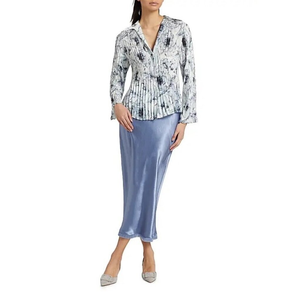 💕VINCE💕 Lilly Pleated Blouse ~ Pale Azure Small S NWOT - Picture 4 of 14